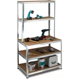 Relaxdays Schwerlastregal Metall 180x100x60 cm grau mit Werkbank 5 Böden freistehend