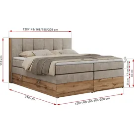 MKS Meble Boxspringbett, Doppelbett mit zwei Multipocket-Matratzen ALBERO 1 KING, Bettkästen und Kopfteil, Holzkiste in Wotan-Eichenfarbe - 120x20... - Beige