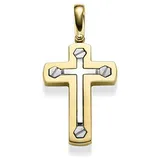 HOPLO Kreuzanhänger Anhänger Kreuz massiv Gold - 585 14 Karat Gelbgold und Weißgold, Made in Germany