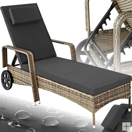 Tectake Rattan Sonnenliege 200 x 70 x 33 cm Grau