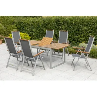 Merxx Siena Set 7-tlg. Ausziehtisch 200 x 90 cm inkl. Klappsessel silber/schwarz