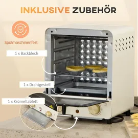 Homcom Minibackofen mit Umluft, 1000 W Elektrischer Mini Ofen inkl. Backblech Set, Krümelblech, 1 Std. Timer, 60-230°C, Cremeweiß