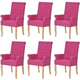 Casa Padrino Chesterfield Neo Barock Esszimmer Stuhl 6er Set Pink / Naturfarben - Küchenstühle mit Armlehnen - Esszimmer Möbel - Chesterfield Möbel - Neo Barock Möbel