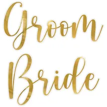 Partydeco Sticker Aufkleber für Gläser 4x8cm Bride & Groom 2er Set Gold