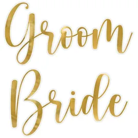 Partydeco Sticker Aufkleber für Gläser 4x8cm Bride & Groom 2er Set Gold