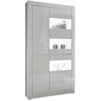 Furn.design Vitrine weiß Hochglanz und Stone Design grau Vitrinenschrank