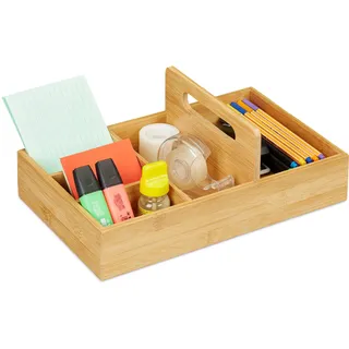 Relaxdays Schreibtisch Organizer aus Bambus, Stiftehalter für Büro und Zuhause, 5 Fächer, HBT 12,5x32,5x20,5 cm, natur