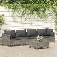Ankonbej 5-tlg. Garten-Lounge-Set mit Kissen Grau Poly Rattan
