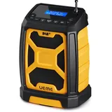 Baustellenradio Mit Akku Aufladbar (6000mAh), Tragbares DAB+/FM Radio, Bluetooth Lautsprecher & Dual Radiowecker,Starkem Empfang, Staubbeständig/Stoßfest für Baustelle/Camping/Garten (Gelb)