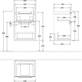 Villeroy & Boch Subway 2.0 Waschtischunterschrank, 2 Auszüge, Waschbecken mittig, 440x590x352mm, A90610FP