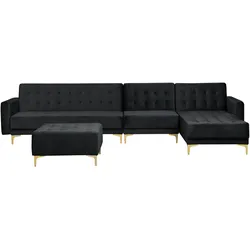 Modulsofa Samtstoff Schlaffunktion schwarz linksseitig Ottomane ABERDEEN