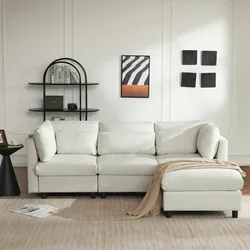 Merax Modernes Design, Polstermöbel, Sofa, Dreisitzer-Sofa, Wohnzimmersofa, Ecksofa mit Fußhocker, L-förmiges Ecksofa , Beige