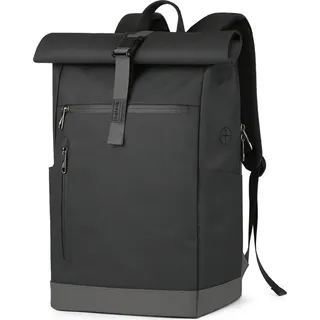 Inateck 25L-30L RollTop Rucksack Herren Damen 17 Zoll Laptop Rucksack Schwarz Fahrradrucksack Tagesrucksack mit separatem Schuhfach, Schulrucksack für Uni/Pendeln/Freizeit/Arbeit/Sport/Reisen