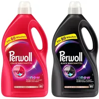 PERWOLL Flüssig-Set 2x 80 Waschladungen (160WL) 1x Black & 1x Color, Feinwaschmittel-Set reinigt sanft und erneuert Farben und Fasern, Waschmittel mit Dreifach-Renew-Technologie