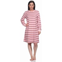 Normann Nachthemd Damen Frottee Nachthemd langarm mit Bündchen in Streifendesign rosa 44-46