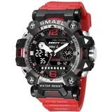 Outdoor Sport MilitäR Tactical Armbanduhr 5atm Wasserdicht Armbanduhr Herren mit Leuchtender Funktion Fitnessuhr Herren,Rot