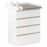 Woltu Wickelkommode mit abnehmbarer Wickeltisch Baby Wickelregal Kommode mit 4 Schubladen, Höhe 110 cm, Weiß