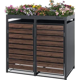 Zelsius Mülltonnenbox 3er mit Pflanzdach für 3 Tonnen, 120 - 240 Liter, Anthrazit RAL 7016