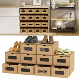 Peviasot 35×23×13 cm - 10x Schuhaufbewahrung Reinbraun mit Sichtfenster – Faltbare Schuhbox aus Kraftpapier, Stapelbar, Schuhkarton Schublade Aufbewahrungsbox Pappe für bis Größe 45