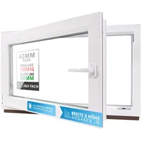 Kellerfenster Kunststofffenster weiß, BxH: 90 x 40 cm / 900 x 400 mm 2-fach Verglasung (32 mm) Dreh-Kipp inkl. Pilzkopfverriegelung, DIN Links (Griff Rechts), 60 mm Profil