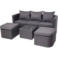 Hhg - 3in1-garnitur 282, Garten-/lounge-set Sonneninsel, Spun Poly Poly-rattan Mvg Anthrazit, Kissen Dunkelgrau