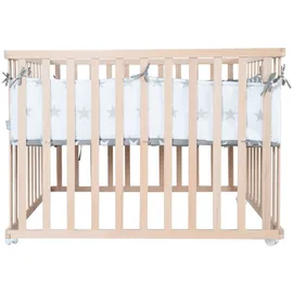roba Laufgitter 100 x 100 cm Little Stars - Laufstall inkl. Schutzeinlage & Rollen - Baby Krabbelgitter aus Holz natur