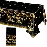 Tischdecke Silvester Deko 2025,Tischdeko Party Decoration 2025 New Year Eve Papiertischdecke Schwarz Gold Tischdecken Tisch Dekoration Plastik Tischfeuerwerk,für Neues Jahr Frohes Decorations Supplies