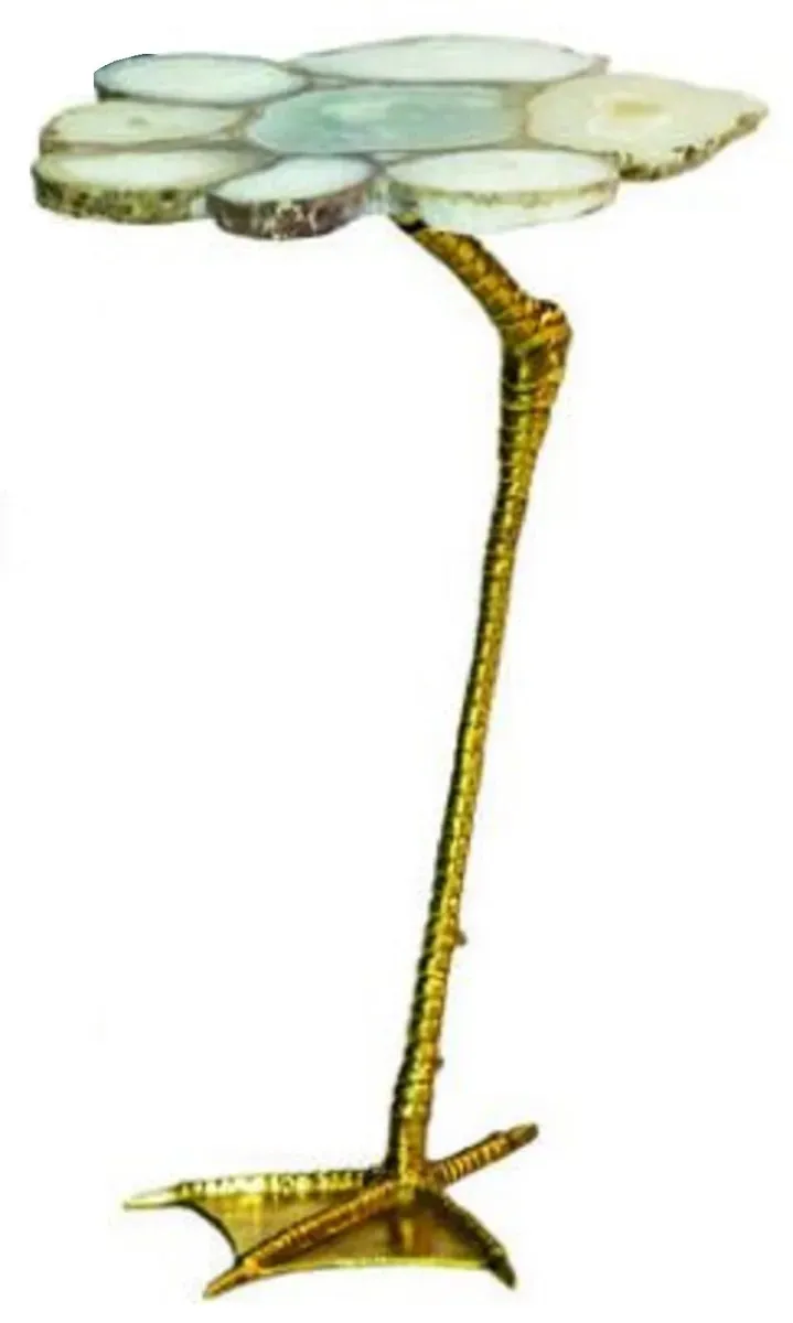 Casa Padrino Luxus Beistelltisch Weiß / Gold 30 x 39,5 x H. 41,5 cm - Moderner Tisch mit Achat Edelstein Tischplatte und Metall Tischbein im Entenfuß Design - Luxus Wohnzimmer Möbel