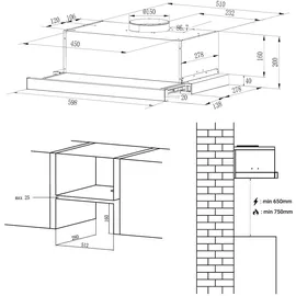 Ciarra VM6906DB Flachschirmhaube 60 cm Schwarz