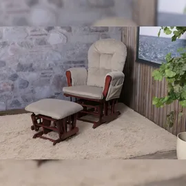 Mendler Relaxsessel HWC-C76, Schaukelstuhl Sessel Schwingstuhl mit Hocker Stoff Cord 320g/m2 Öko-Tex ~ hellgrau Gestell dunkel