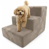 Muralo Hundetreppe 3 Stufen für Kleine Hunde, Katzen, Velvet - Beige