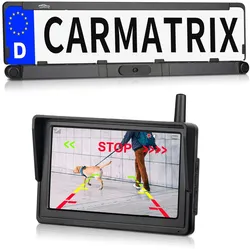 CARMATRIX Solar Funk Rückfahrsystem HD Rückfahrkamera im Nummernschild mit 2 PDC Sensoren Solarpanel