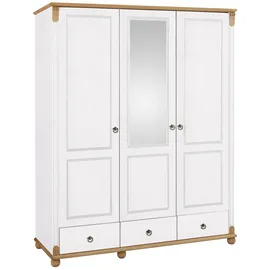 otto home Kleiderschrank OTTO HOME "Tessin, Dretürenschrank, 3-türig", weiß (weiß, honig), B:152cm H:191cm T:59cm, Schränke, Kleiderschrank, Breite 152 cm, Kiefer massiv, mit Spiegel und 3 Schubladen