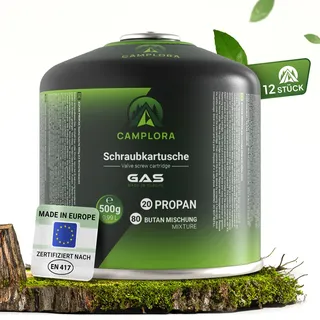 CAMPLORA 12x 500g Gaskartuschen mit Schraubventil Propangas & Butangas, Schraubkartusche gaskartusche mit Gewinde für Campingkocher und Grill EN417 gaskartuschen schraubventil gasflasche gas kartusche