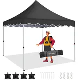 HOTEEL Pavillon 3x3,Silberbeschichtete UV-Geschützte Faltpavillon,wasserdichte Gazebo,Pavillon Faltbar für Camping und Partys,Bonus 4 Windseile + 8 Erdspieße + 4 Sandsäcken (Schwarz)