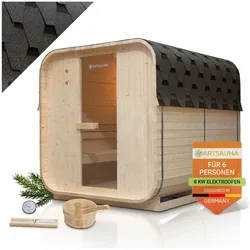 Artsauna Fasssauna Nolvik XL - 6 Personen, mit 8 kW Ofen & Zubehör für Garten, Cube Design