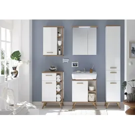 Saphir Hängeschrank SAPHIR "Quickset Badschrank 50,5 cm breit mit 1 Tür und 2 Glas-Einlegeböden", weiß (weiß glanz, riviera eiche), B:50,5cm H:74,5cm T:20,5cm, Spanplatte, Schränke, Hängeschrank, Badezimmer-Hängeschrank inkl. Türdämpfer, Holzgriffe