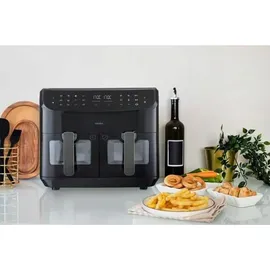 Medion P20 XXL Heißluftfritteuse mit 2 Kammern (8,7 Liter, Airfryer, 2.600 Watt, Doppelkammer, 9 Automatikprogramme, 2 Schubladen, Sichtfenster, Dualer Airfryer, Dual Cook & Sync-Finish Funktion)