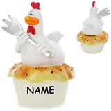alles-meine.de GmbH große Spardose lustiges Huhn mit Gabel/Suppenhuhn - mit Essen inkl. Name - mit Verschluss - aus Kunstharz/Polyresin - 15 cm - stabile Sparbüchse - Spa..