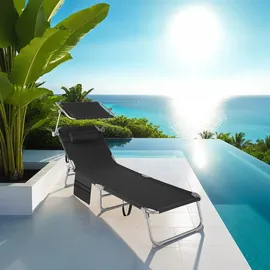 Tectake tectake® Sonnenliege, klappbar, 4-fach verstellbare Rückenlehne mit Kopfpolster, 190 x 68 x 28 cm, mit Seitentasche