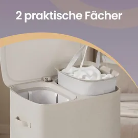 Songmics Wäschekorb mit Deckel 2 Fächer, Wäschesortierer mit Pedal, 160 L,