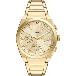 Chronograph FOSSIL "EVERETT", gelbgoldfarben, Armbanduhren, Herren, Quarzuhr, Armbanduhr, Herrenuhr, Lederarmband, analog