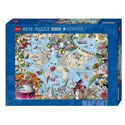 HEYE Puzzle 299132 – Quirlige Welt – Landkarten-Kunst, 2000 Teile,…, 2000 Puzzleteile bunt