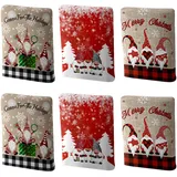 TEOSTWF 6 Stück Weihnachtliche Stuhlhussen, Weihnachtliche Esszimmerstuhlhussen, Abnehmbare Stretch-Stuhlhussen, Rote Weihnachtsbaum-Stuhlhussen, Sitzschutz für Heim- und Küchendekoration