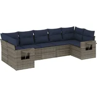 vidaXL 7-teiliges Gartensofa-Set mit Kissen, grau, Polyrattan - Grau