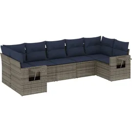 vidaXL 7-teiliges Gartensofa-Set mit Kissen, grau, Polyrattan - Grau