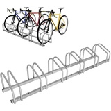 Ansobea Fahrradständer für 6 Fahrräder 35-55 mm Reifenbreite,Fahrradständer Boden,Fahrrad Ständer Einfache Montage Fahrradständer Stahl Verzinkt,Fahrrad Ständer Halter 160x32x26cm Silber