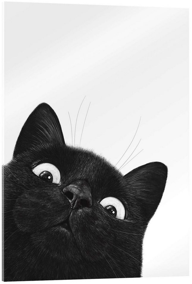 Posterlounge Acrylglasbild Valeriya Korenkova, Lustige schwarze Katze, Kinderzimmer Illustration schwarz 50 cm x 70 cm