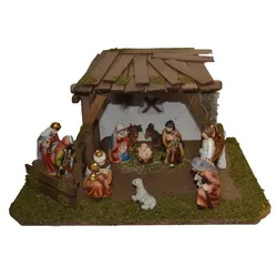 Krippe ALFRED KOLBE "Krippenstall", braun, B:40cm H:21cm T:30cm, Holz, Weihnachtskrippen, für 11 cm Figuren