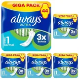 Always Ultra Binden Damen Gr. 1, Normal (44 Damenbinden) Giga Pack, dünn und super saugfähig, geruchsneutralisierend und Auslaufschutz (Packung mit 5)